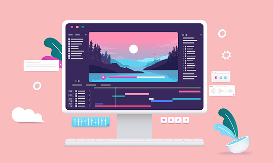 Video Editing Software On Desktop Computer Stock Illustration ...