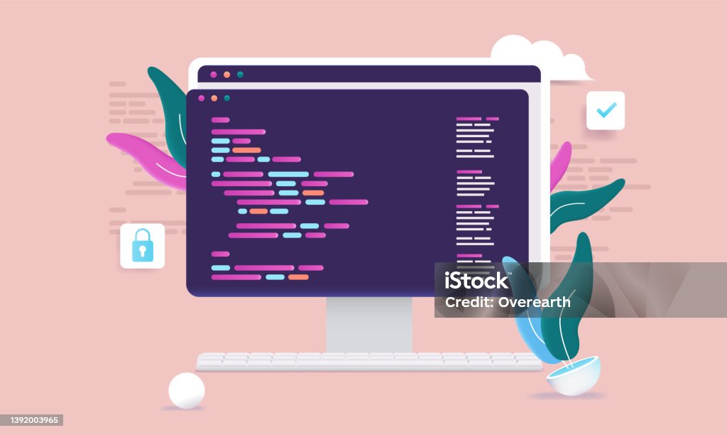 Computer Screen With Code Stock Illustration - Download Image Now ...
