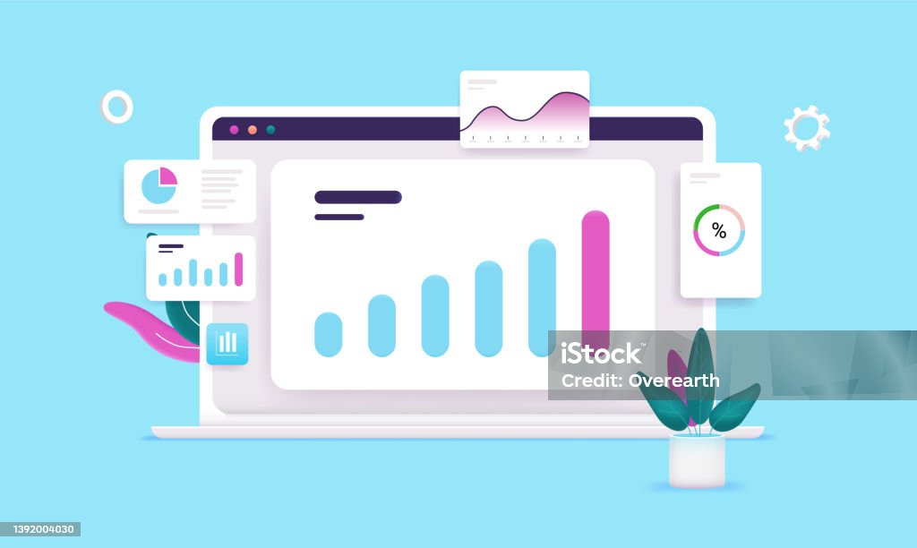 Computer Chart Cartoon Rising Chart On Computer Screen Stock Illustration - Download Image Now ...