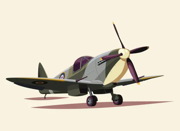 Vector illustration of British Spitfire fighter World War II isolated vector illustration