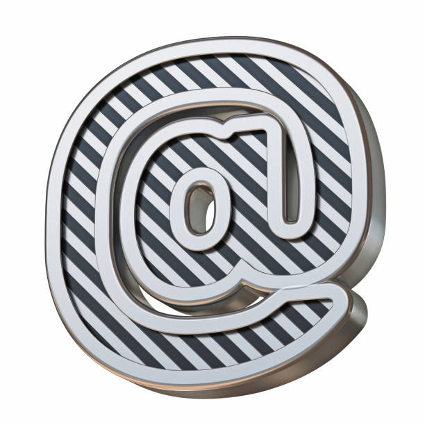 istock Stainless steel and black stripes font At sign 3D 1392006071