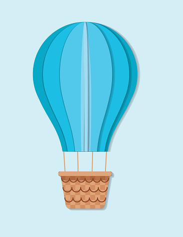 Cute paper hot air balloon icon on a flat color background. File includes EPS Vector file and high-resolution jpg. Balloon is on its own layer for easy removal of background.