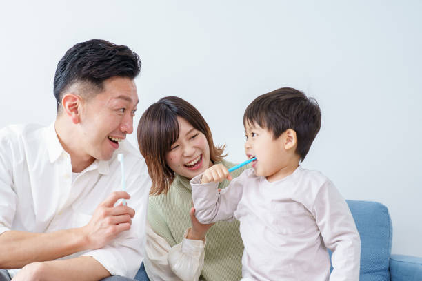 親子磨き歯 ストックフォト