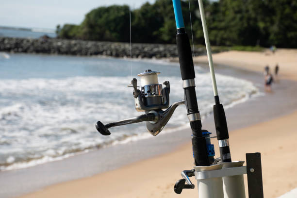 istock closeup on fishing reel with beach blurred background 1392019878