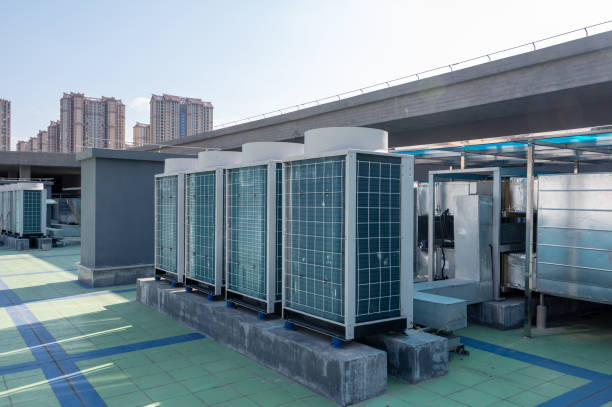 Central air conditioning and ventilation system of office building Central air conditioning and ventilation system of office building condenser stock pictures, royalty-free photos & images