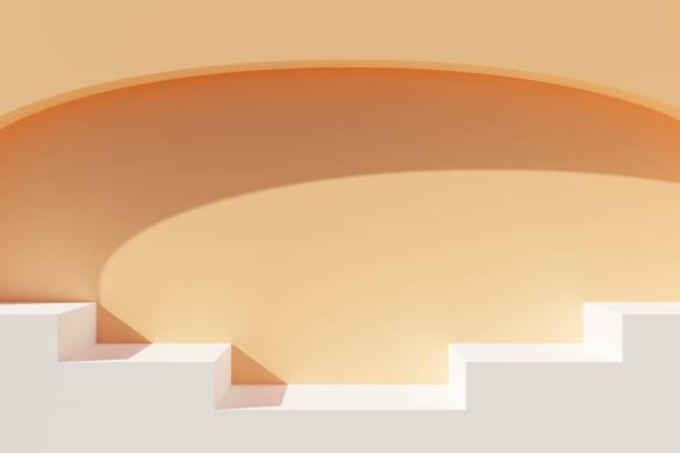 Minimalistic abstract staircase podium with arch beige background 3d illustration
