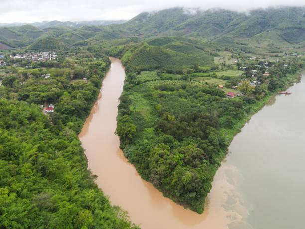 istock Mekong River Thailand Laos border, view nature river beautiful mountain river with forest tree Aerial view Bird eye view landscape jungles lake flowing wild water after the rain 1392034461