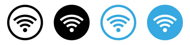 wifi icon button. wireless Network signal icon. broadcast sign wireless and wifi icon signal symbol for internet access, internet connection access point router stock illustrations