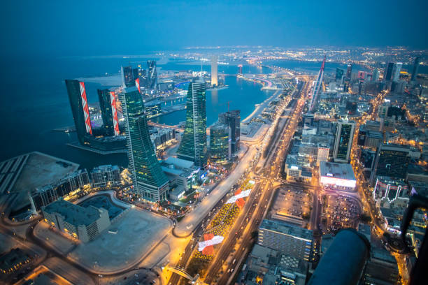 Aerial shots from Bahrain an Aerial picture from Bahrain sky in DECEMBER 13 2021, shown Bahrain Financial Harbor in capital Manama, Bahrain Financial Harbour is a waterfront commercial development project. Costing $1.5 billion and covering an area of 380,000 square metres, the two main Harbour Towers were officially opened in May 2007 bahrain stock pictures, royalty-free photos & images