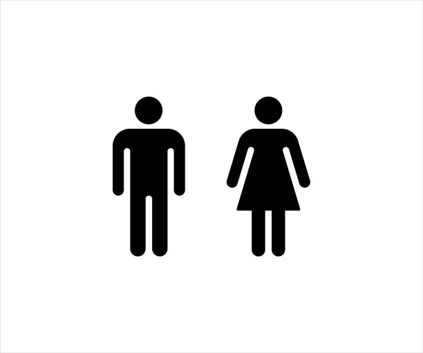 トイレの性別シンボルストックイラスト、トイレの性別アイコン、男性、女性、ユニセックス。バスルームのドアのシンボル。孤立したベクター標識 - male likeness点のイラスト素材／クリップアート素材／マンガ素材／アイコン素材