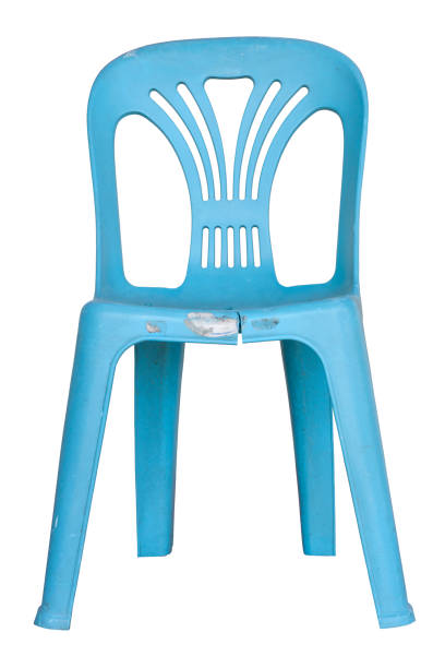 istock Broken blue plastic chair isolated on white background with clipping path. 1392044425