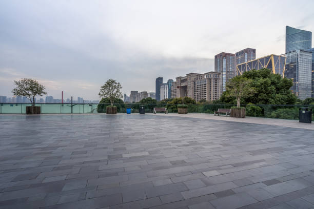 istock Empty pavement and the hangzhou financial district 1392045101