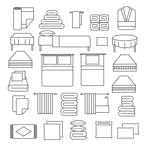 홈 섬유 아이콘 - symbol home interior furniture pillow stock illustrations