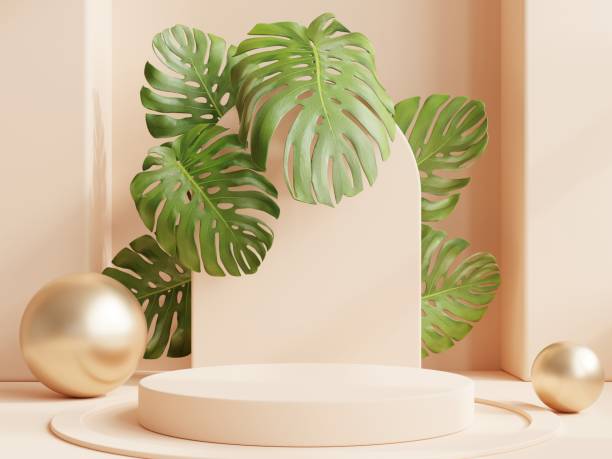 istock Podium in abstract cream color composition for product presentation. 1392047933