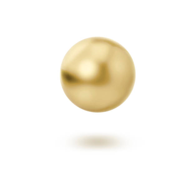 istock Realistic glossy chromium gold ball with glares and reflection on white. 3d render 1392051163