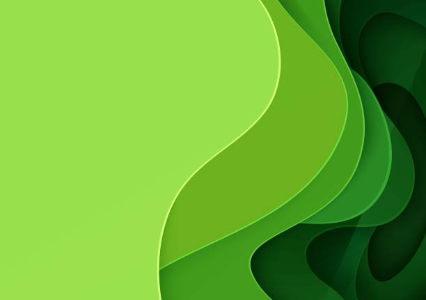 istock Abstract green background in paper cut style. 3d layout wallpaper cut out from cardboard. Modern template with abstract curve shapes. Vector environmental card with papercut waves for business poster. 1392051951