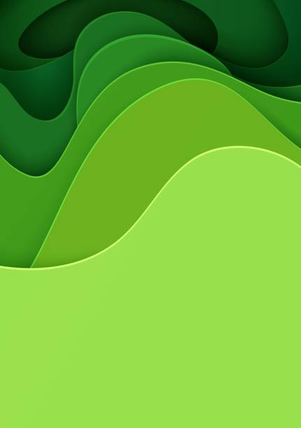 istock Abstract green background in paper cut style. 3d layout wallpaper cut out from cardboard. Modern template with abstract curve shapes. Vector environmental card with papercut waves for business poster. 1392051956