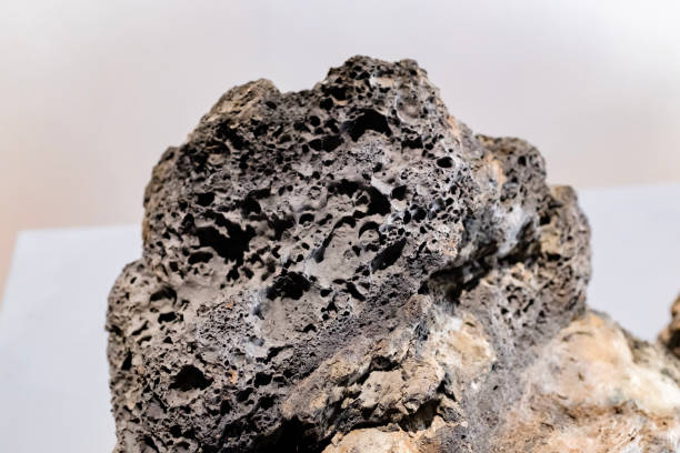 roca volcánica marrón porosa aislada. lava, piedra pómez o piedra pómez volcánica con poros únicos, primer plano - piedra pumice fotografías e imágenes de stock