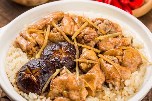 istock Cantonese style rice with chicken and mushroom 1392056426