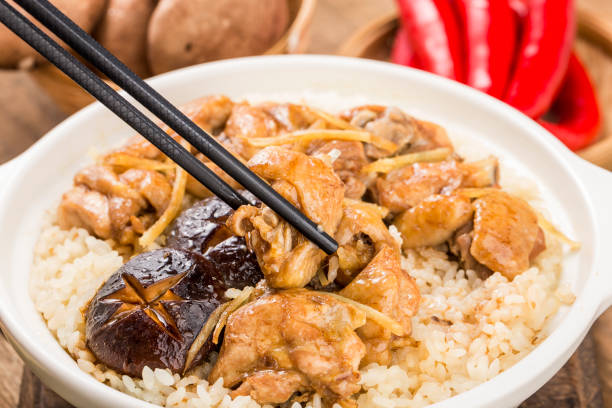 istock Cantonese style rice with chicken and mushroom 1392056428