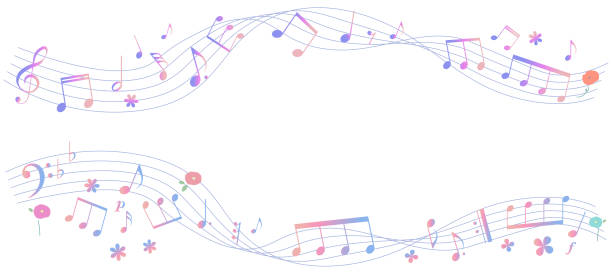 ilustrações, clipart, desenhos animados e ícones de ilustração de quadro de partituras com a imagem da primavera - musical note music sheet music symbol