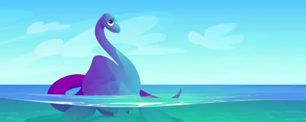 Vector illustration of Cute baby dinosaur, plesiosaurus in water