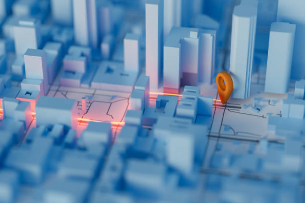 istock GPS route plan marker in a miniature city. 3D rendering. 1392063077