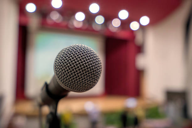 istock Microphone in meeting room for a conference 1392070349