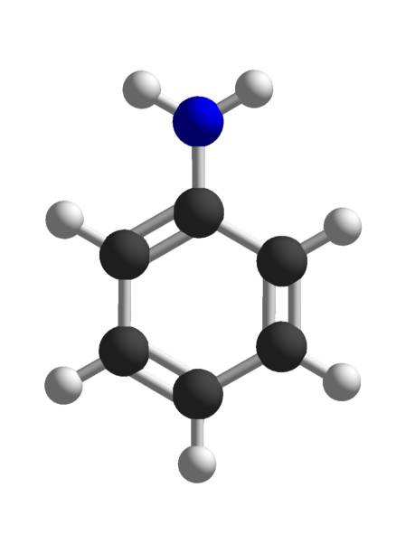 struttura molecolare 3d dell'anilina isolata su fondo bianco chimica molecola atomo - hydrogen bonding foto e immagini stock