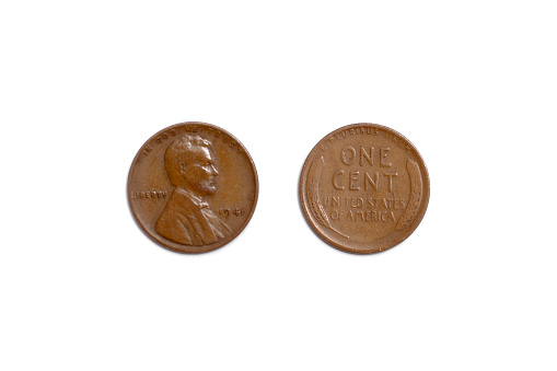 Set of vintage coins (Great Britain, Sweden, France). Clipping path included.