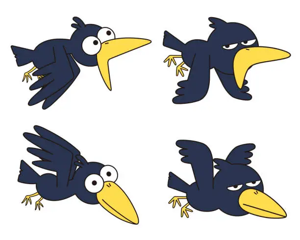 Vector illustration of Set of illustrations of crows.