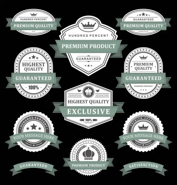 Vector illustration of Collection monochrome antique award badge shield with ribbon premium quality vector