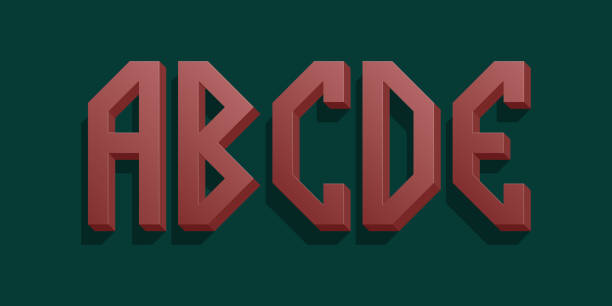 a、b、c、d、e 赤い体積文字。アーバン3dレトロフォント。 - letter b typescript letterpress alphabet点のイラスト素材／クリップアート素材／マンガ素材／アイコン素材