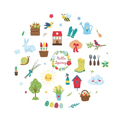 Spring Circle Outlines Spring Set In The Form Of A Circle Flat Vector Illustration Stock ...