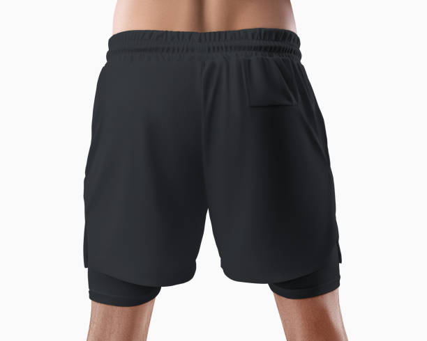 istock Mockup of black undershorts with elastic underpants compression line, sportswear with elasticated waist, for design, pattern. 1392082927
