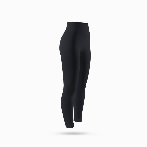 istock Blank black women's leggings mockup, 3D rendering, isolated on background, front, side view. 1392083038