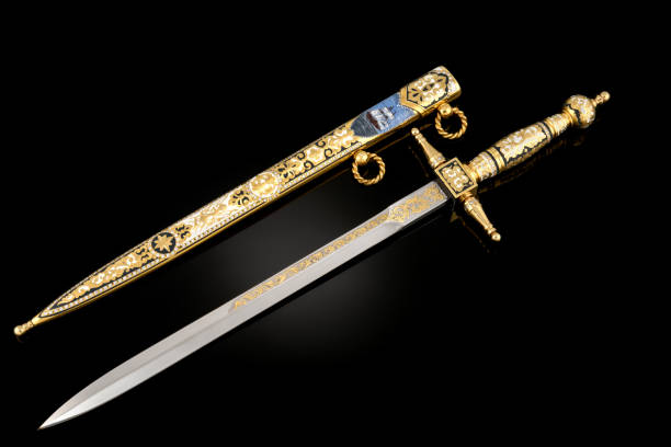istock collectible silver dagger with scabbard on black 1392085331