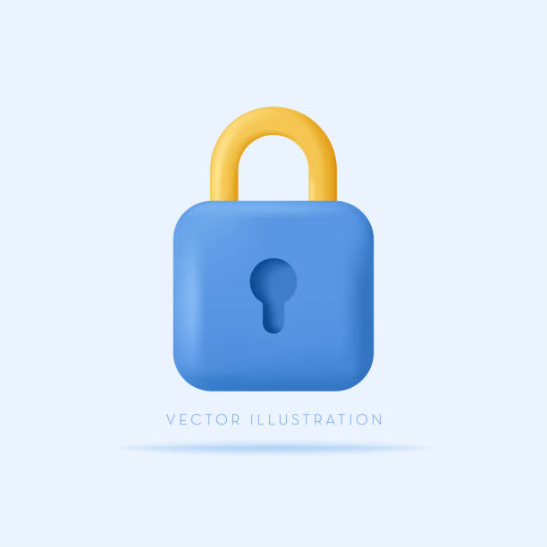 ilustrações de stock, clip art, desenhos animados e ícones de lock icon. security, safety, encryption, privacy concept. 3d vector icon in cartoon minimal style - key locking lock symbol