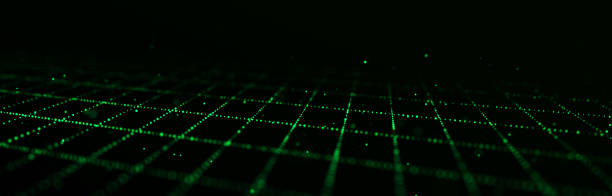 istock Dynamic flow of digital particles. Perspective grid of interlaced dots. Network connection structure. Big data visualization. 3D rendering. 1392086863