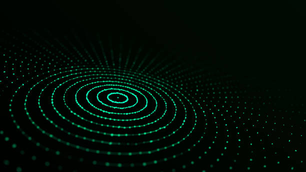 istock Abstract green background of circular flow of particles. Digital cyberspace. Network connections structure. 3D rendering. 1392086929
