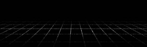 Dynamic flow of digital particles. Perspective grid of interlaced dots. Network connection structure. Big data visualization. 3D rendering.
