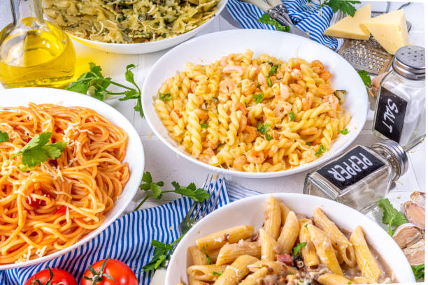 Set of pasta with different sauces