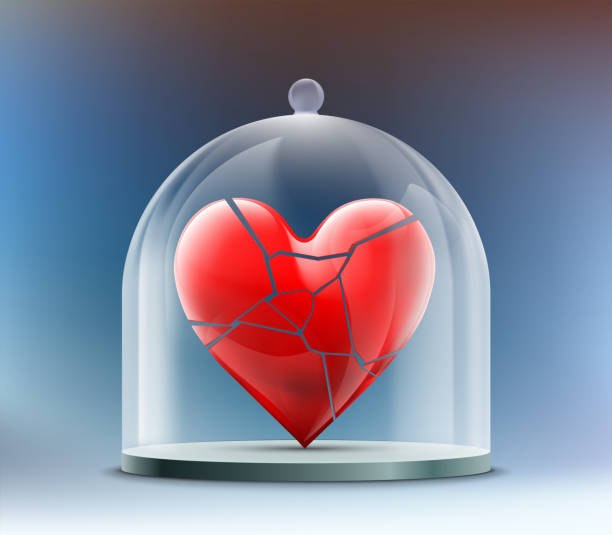 разбитое крас�ное стеклянное сердце на куски - broken cracked shattered glass heart shape stock illustrations