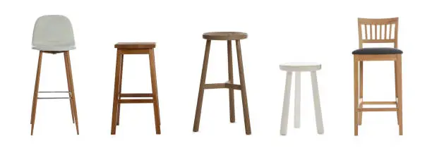 Photo of Set with stylish stools on white background. Banner design