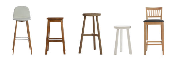 set with stylish stools on white background. banner design - high stool imagens e fotografias de stock