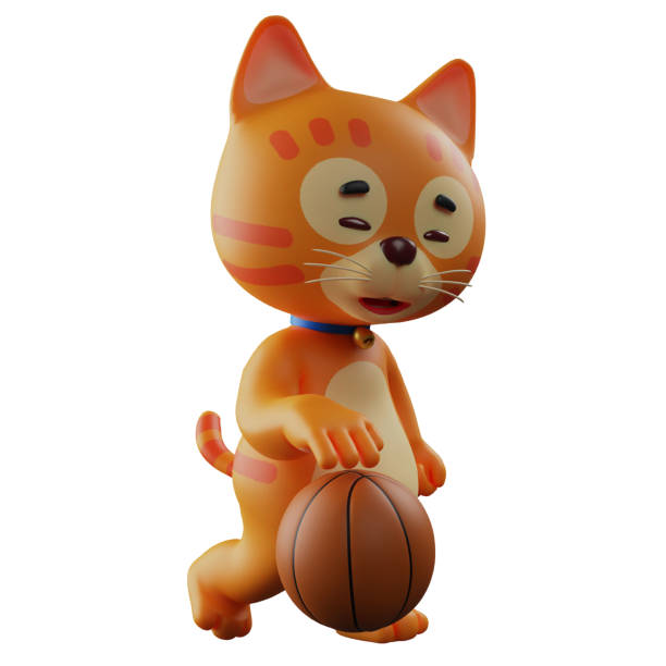 A Cat 3D Cartoon Illustration with dribble a ball
