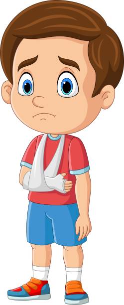 ilustrações de stock, clip art, desenhos animados e ícones de cartoon little boy with broken arm - 12042