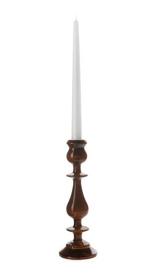 Elegant candlestick with candle isolated on white
