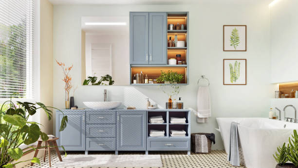 baño moderno diseño interior - cuarto de baño fotografías e imágenes de stock