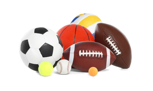 istock Group of different sport balls on white background 1392092988